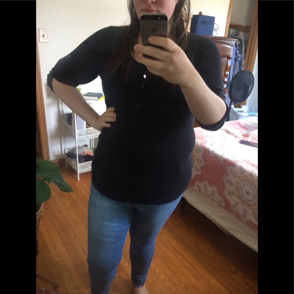 Black V Neck Henley